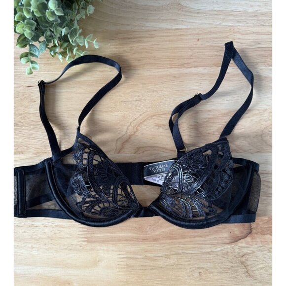 Victoria's Secret Butterfly Luxe Lingerie Sheer Demi Bra Wired Black Sexy NWT - Picture 1 of 9